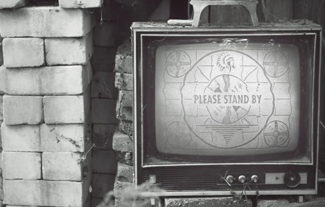 Photo wallpaper TV, Fallout, Bethesda Softworks, Bethesda, Bethesda Game Studios, Black and white, Bethesda, STBY