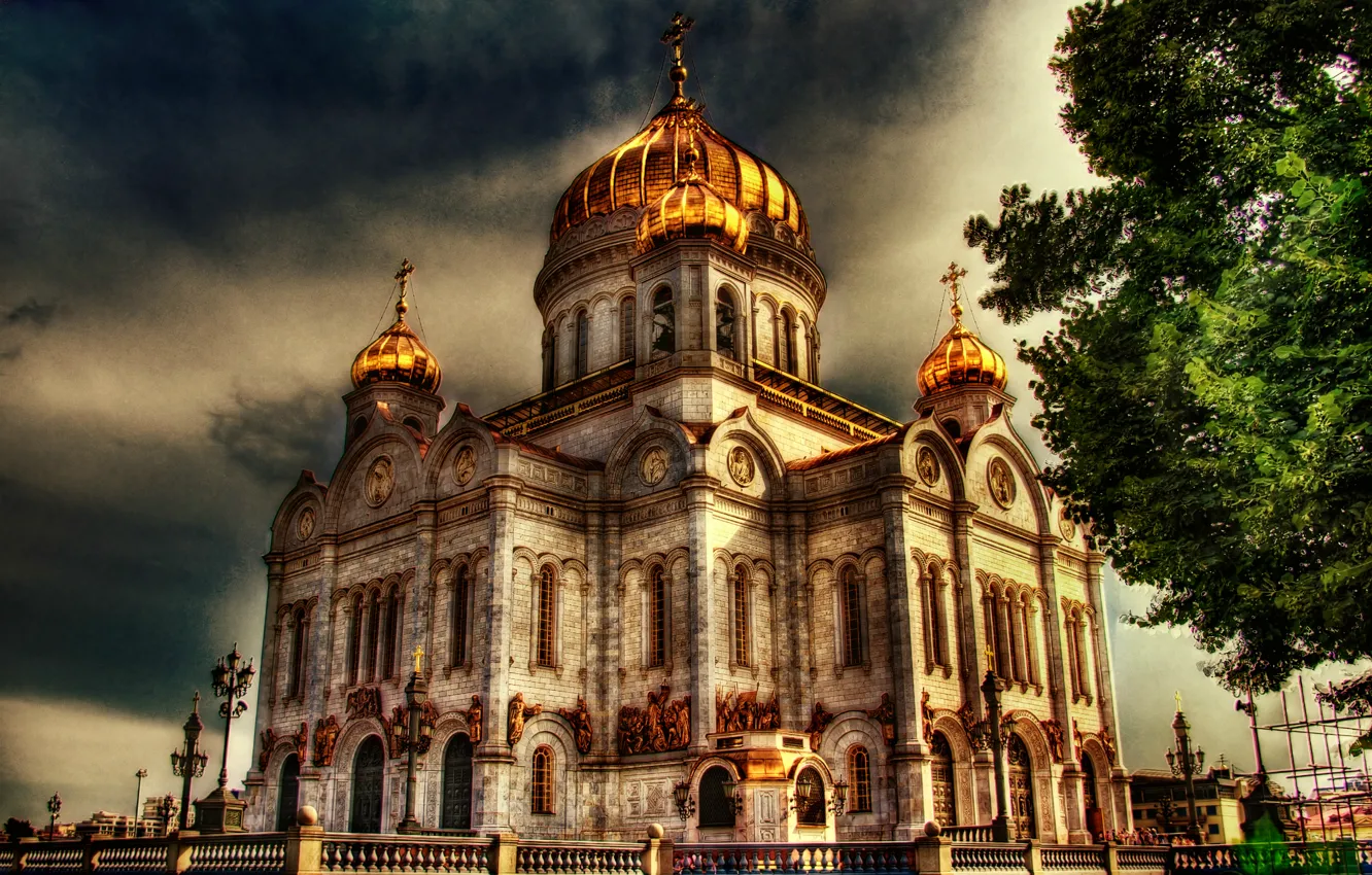 Photo wallpaper cross, tree, building, Church, dome