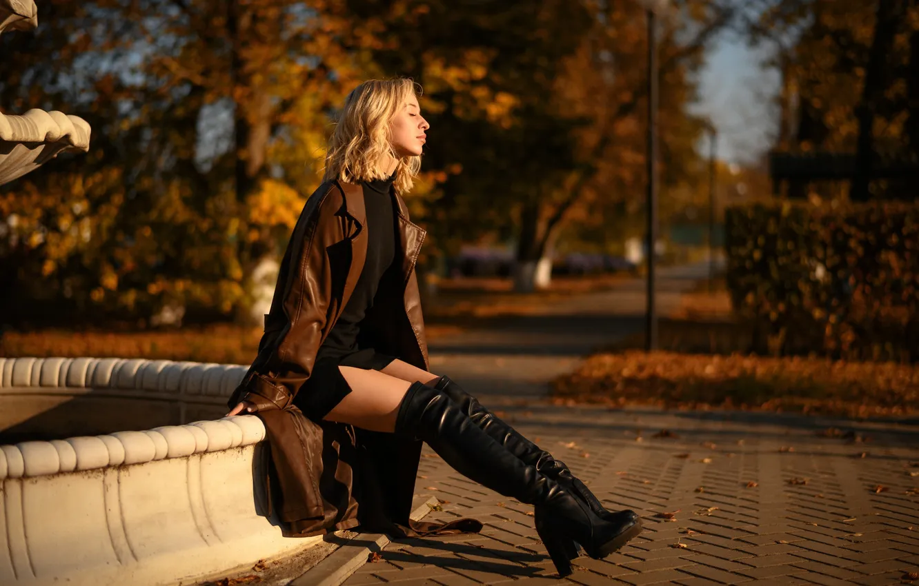 Photo wallpaper autumn, girl, sexy, Wallpaper, sweetheart, model, bright, boots