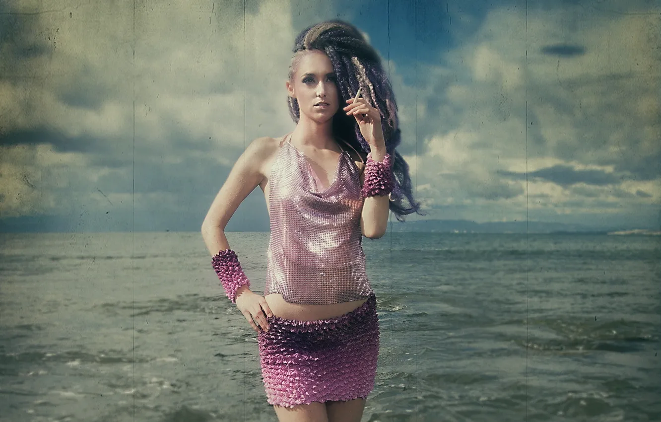 Photo wallpaper girl, style, background, cigarette