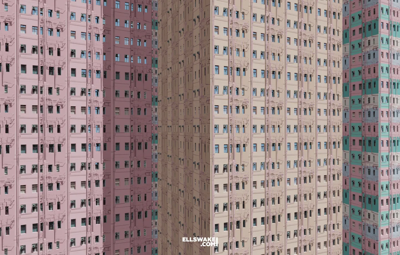 Photo wallpaper Windows, The building, Architecture, Hong Kong, Rendering, Textures & Materials, ELLS WAKE, by ELLS WAKE