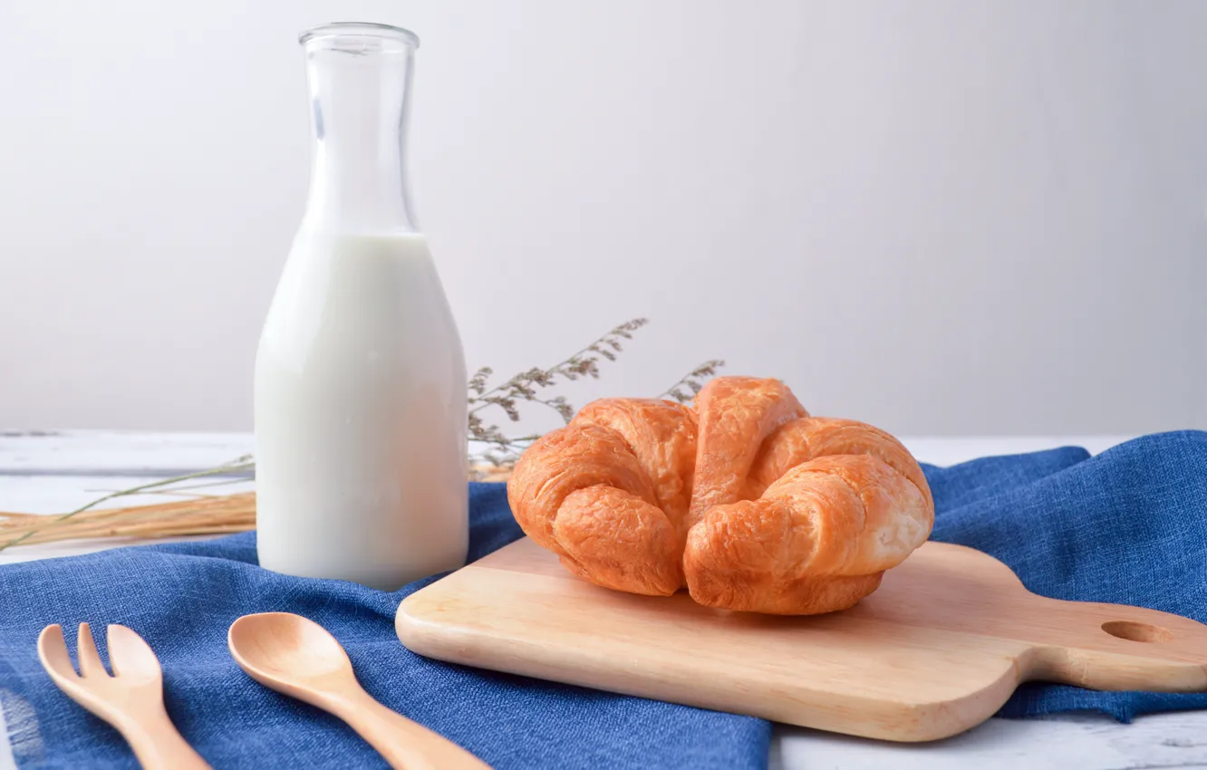 Photo wallpaper Breakfast, milk, croissant