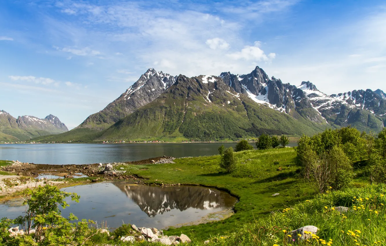 Photo wallpaper mountains, Norway, Norway, Lofoten, Nordland, Svolvaer, Laupstad
