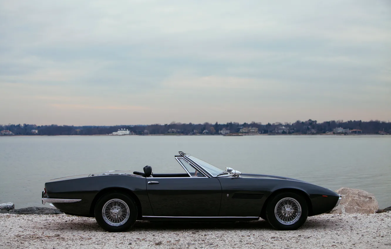Photo wallpaper black, Maserati, 1969, Roadster, side view, spider, Ghibli Spider