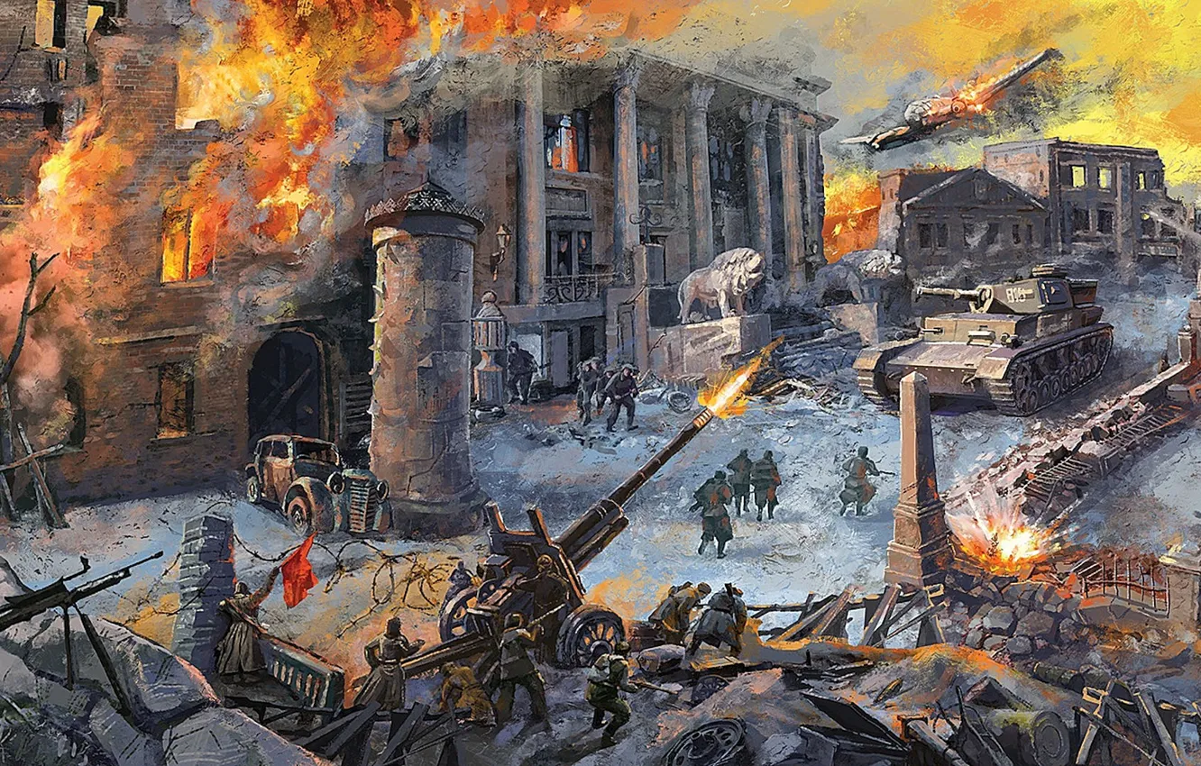 Photo wallpaper Home, Germany, Aircraft, War, Battle, Picture, The ruins, Soldiers