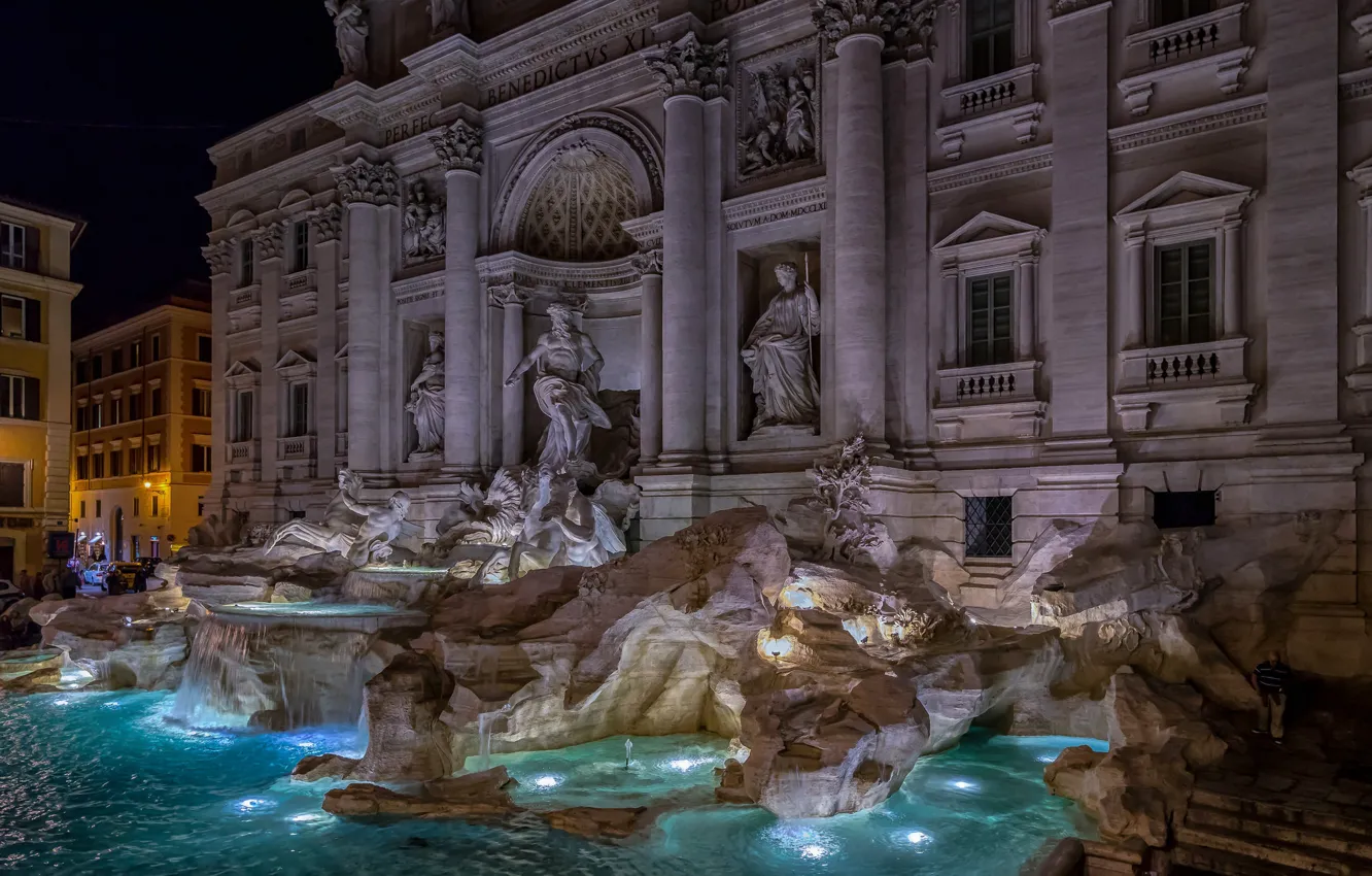 Photo wallpaper night, lights, Rome, Italy, the Trevi fountain