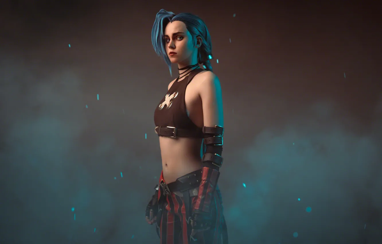 Photo wallpaper long hair, model, women, cosplay, belly, blue hair, women indoors, Shirogane Sama