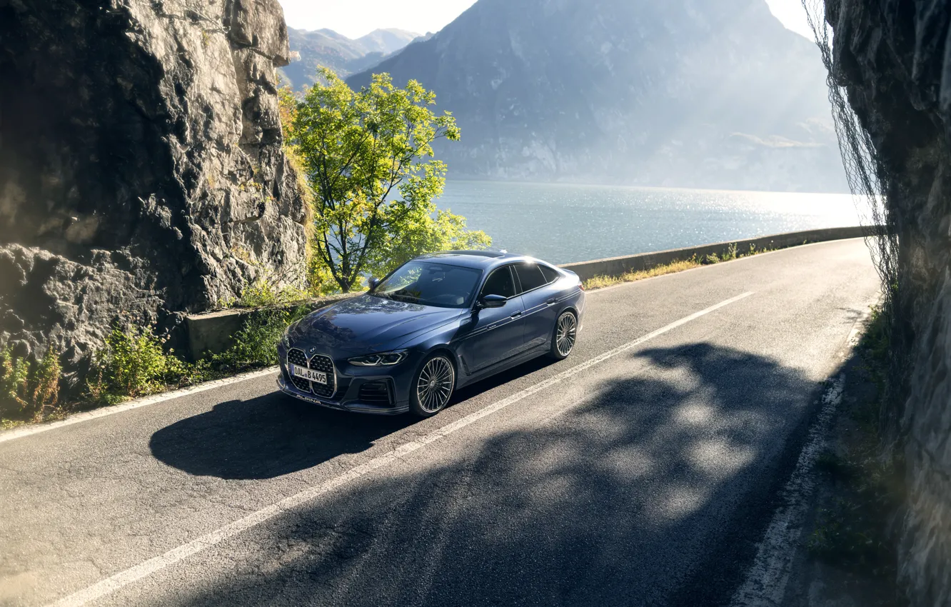 Photo wallpaper BMW, Blue, Gran Coupe, Side, Road, Alpina, Alpina B4, G26