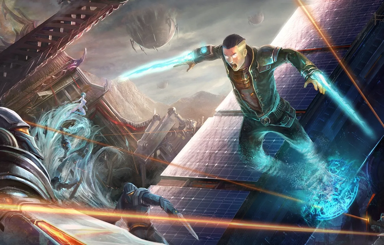 Photo wallpaper water, girl, weapons, shot, art, soldiers, battle, guy