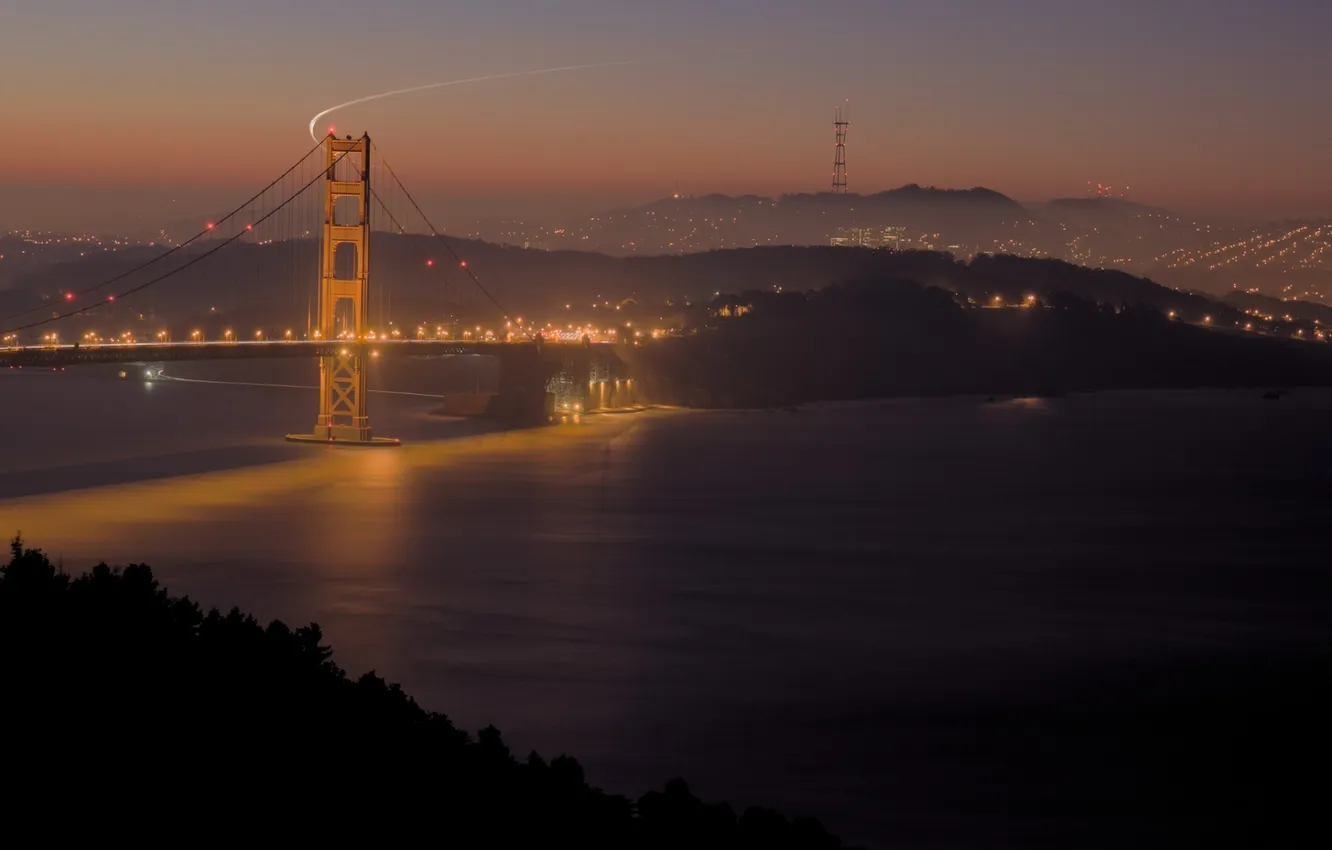 Photo wallpaper night, bridge, the city, lights, Golden gate, San Francisco
