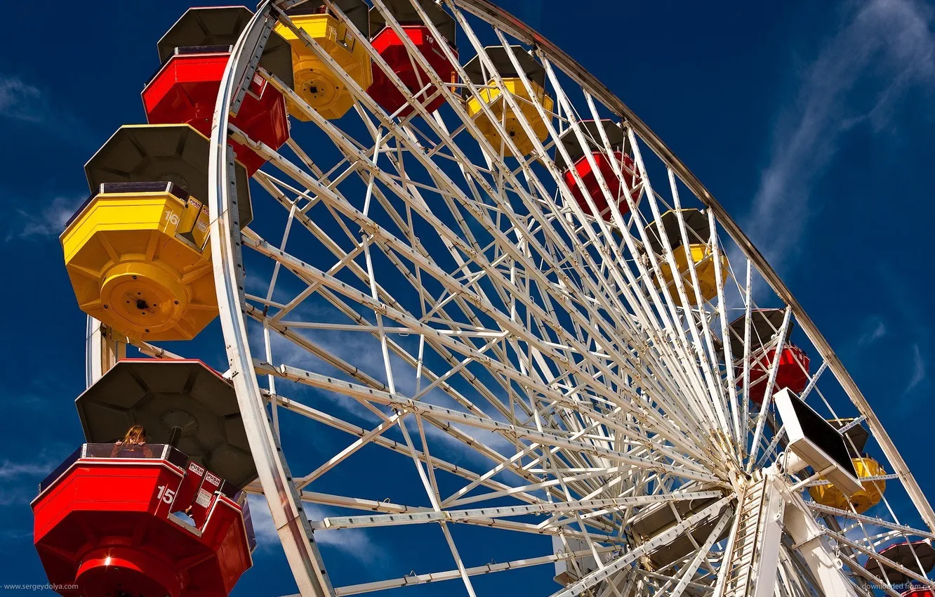 Photo wallpaper the sky, yellow, red, Park, stay, entertainment, Ferris wheel