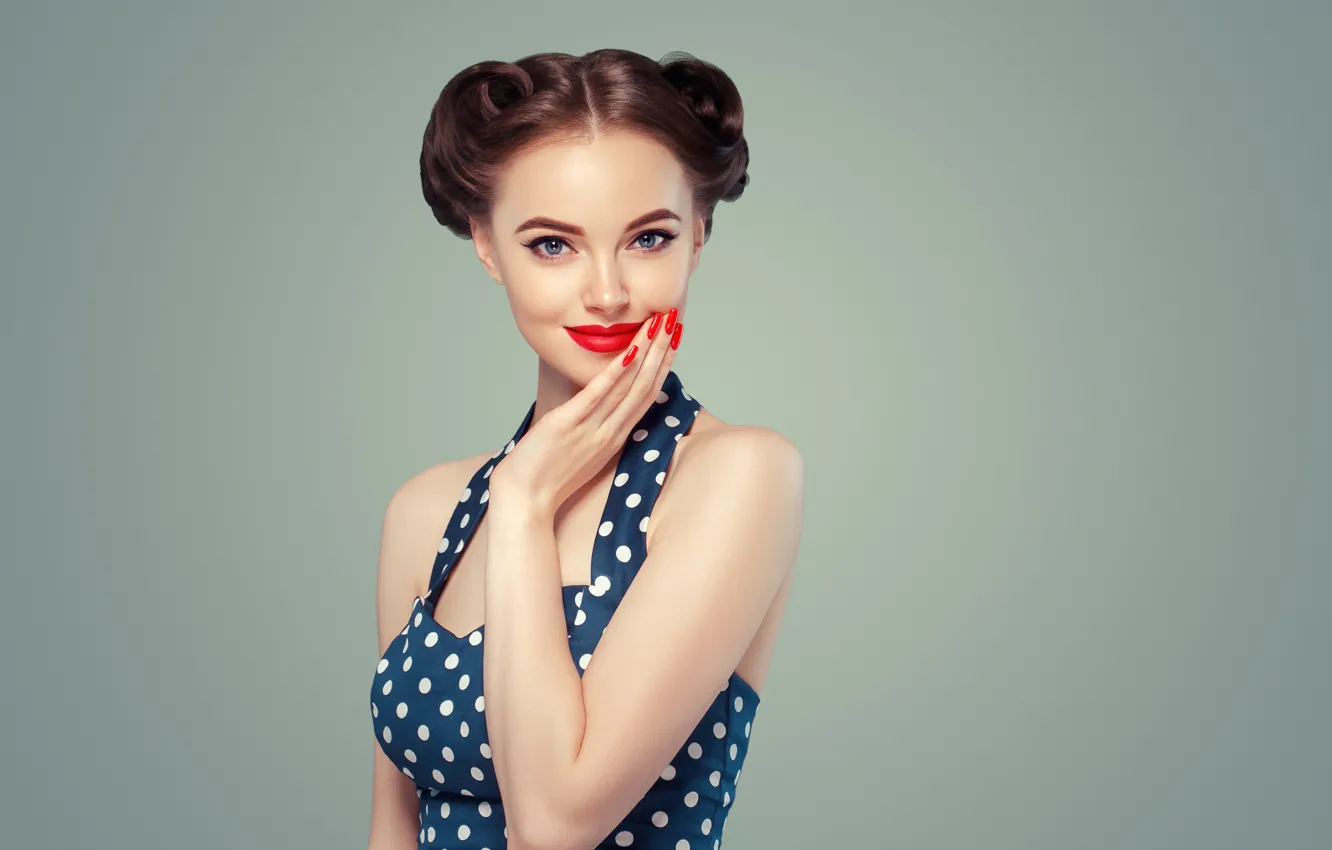 Photo wallpaper look, face, style, retro, makeup, dress, hairstyle, girl