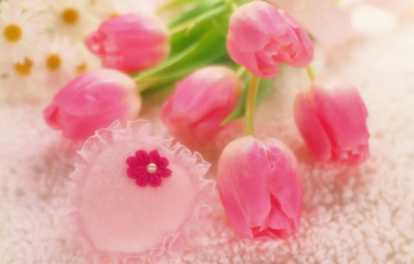 Photo wallpaper flowers, fluffy, hearts