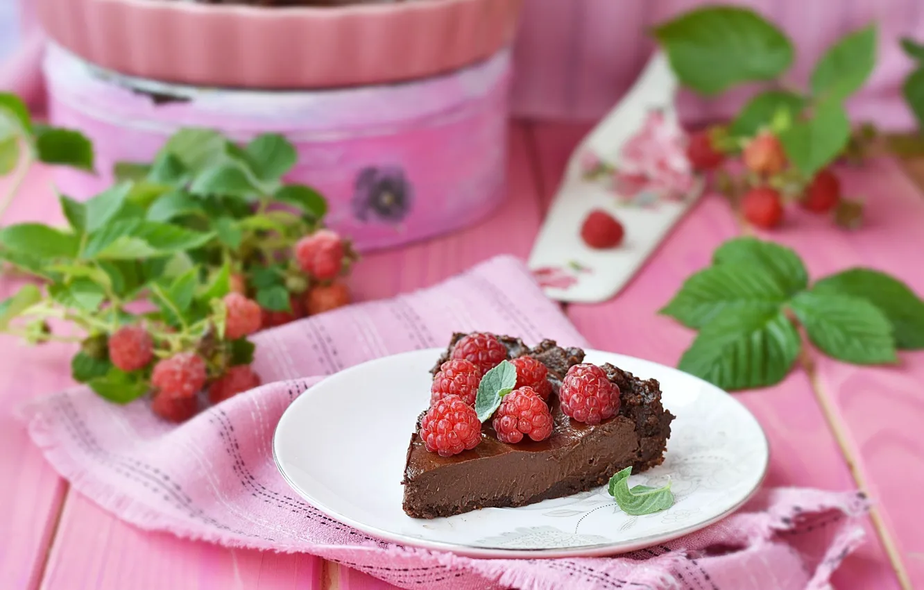 Photo wallpaper raspberry, chocolate, plate, dessert