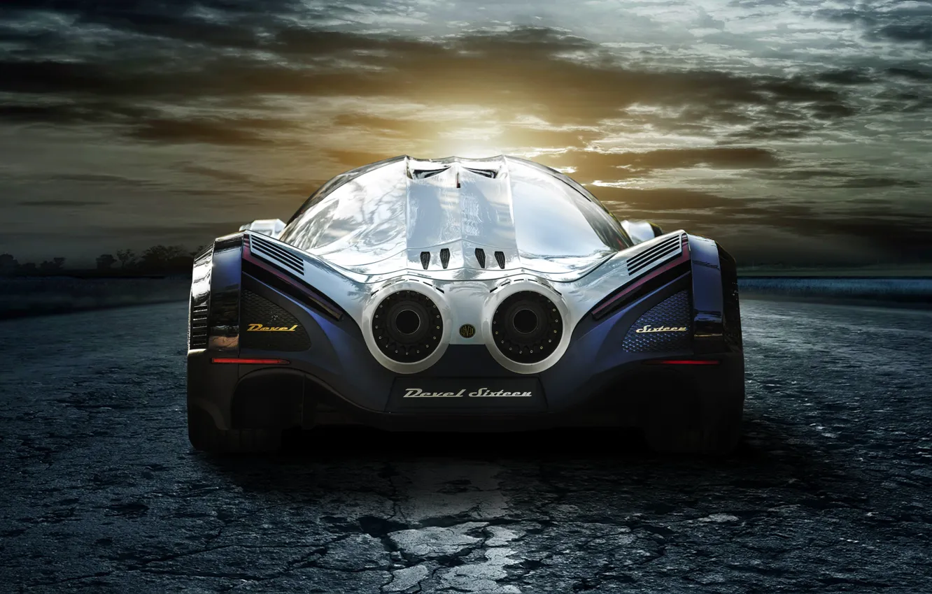 Photo wallpaper hypercar, rear view, Devel Sixteen