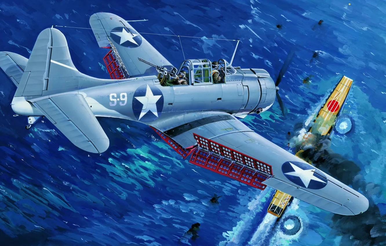 Photo wallpaper bomber, war, art, airplane, painting, ww2, Douglas SBD Dauntless