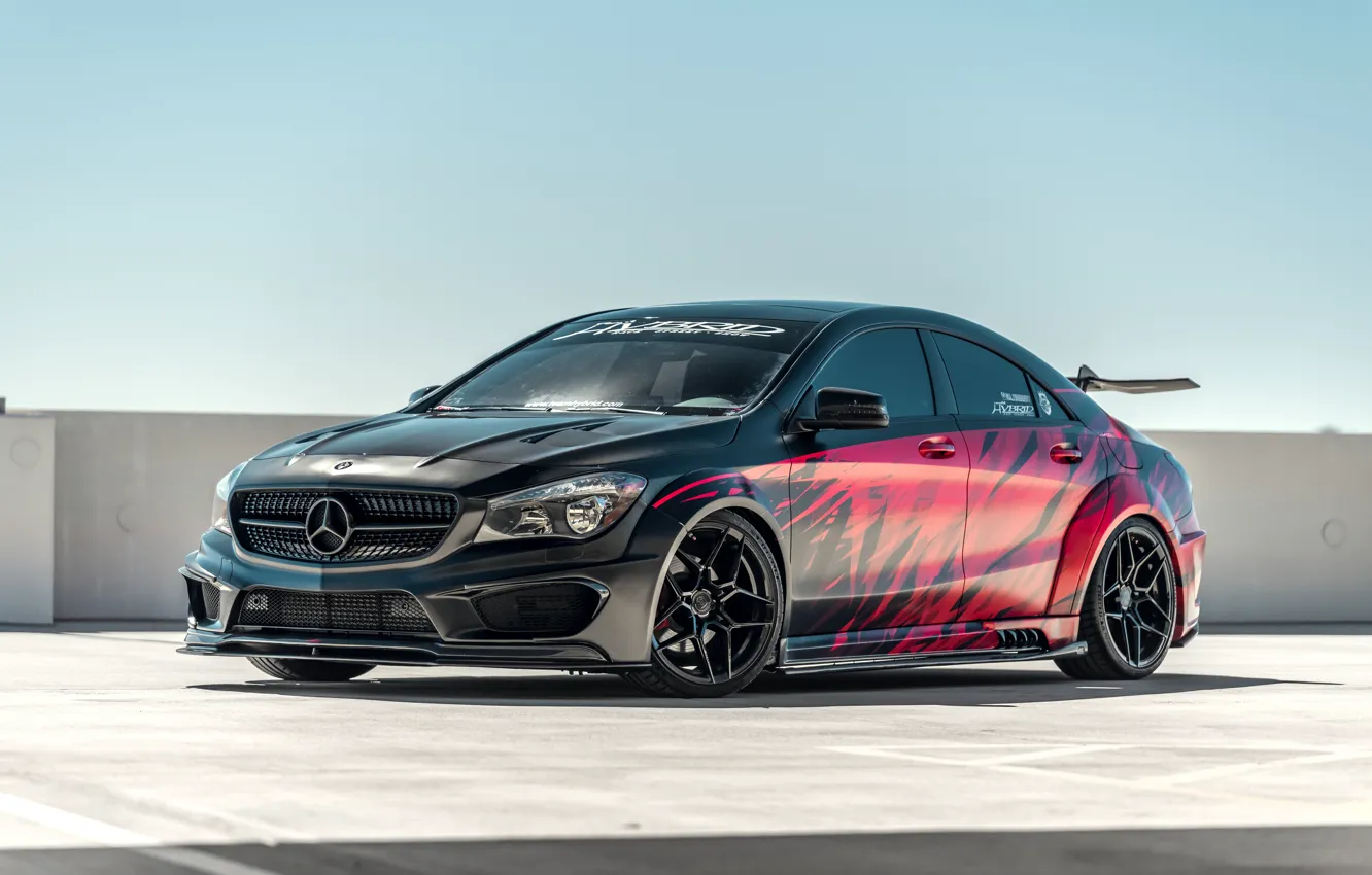 Photo wallpaper Mercedes, black, parking, CLA, Mercedes-Benz CLA, Livery