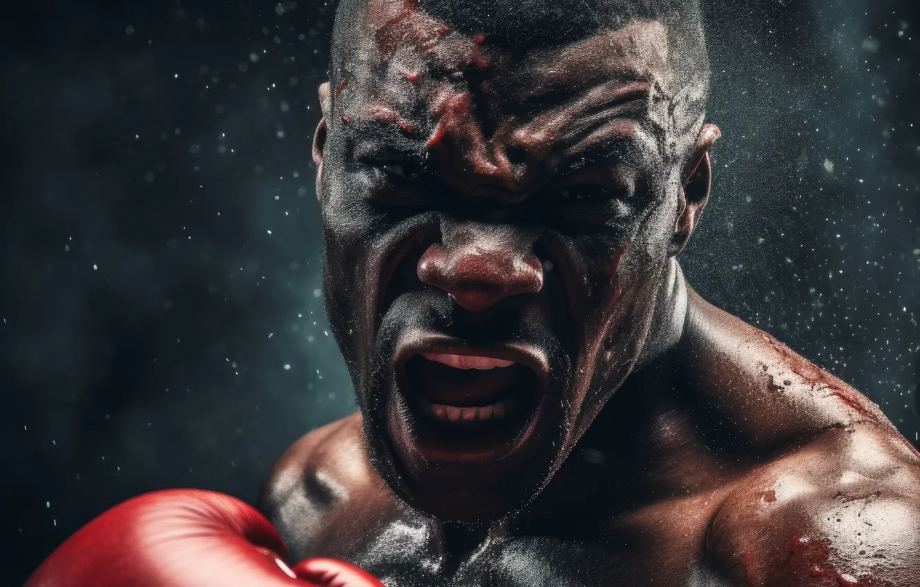 Photo wallpaper look, sport, Boxing, gloves, male, Negro, digital art, AI art