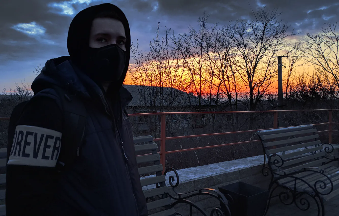 Photo wallpaper sadness, clouds, sunset, black, male, guy, quarantine, forever