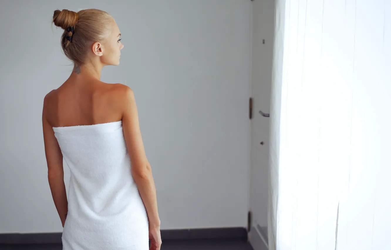 Photo wallpaper towel, tattoo, blonde, model, Nancy A