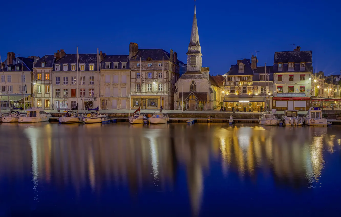 Photo wallpaper lights, France, home, Normandy, Honfleur