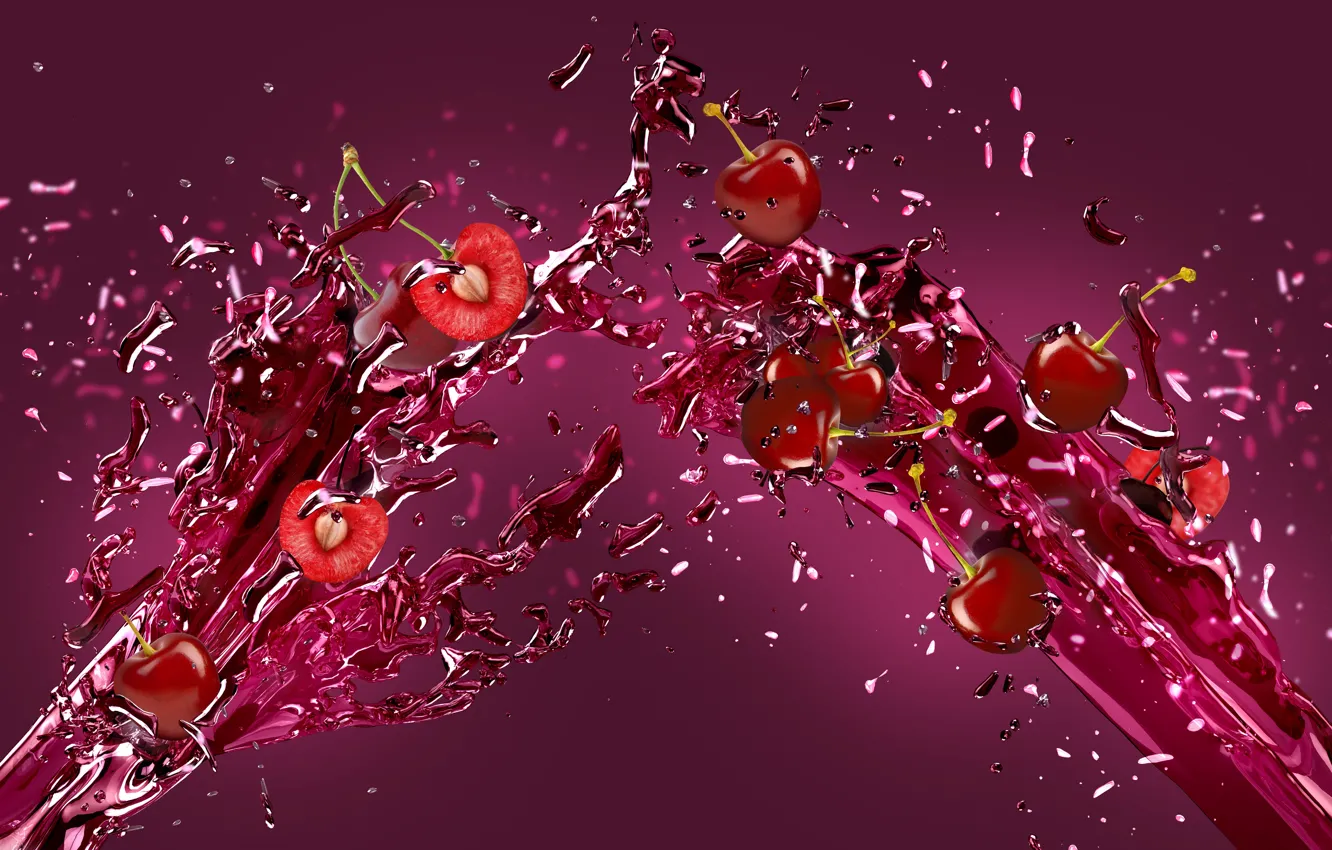 Photo wallpaper squirt, cherry, berries, splash, juice