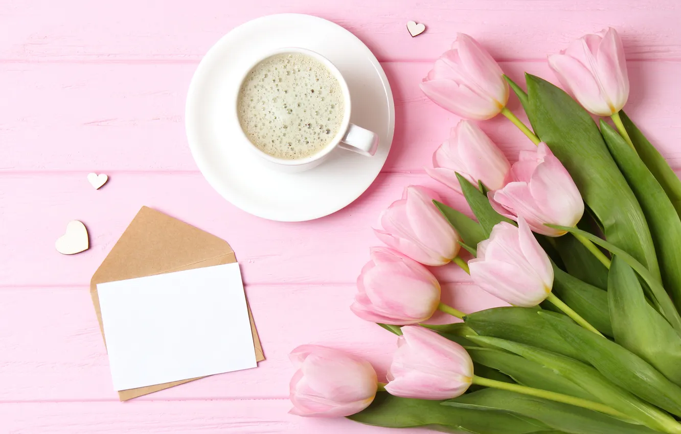 Photo wallpaper flowers, bouquet, tulips, pink, wood, pink, flowers, beautiful