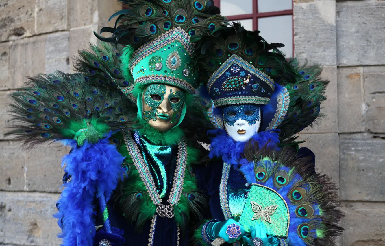 Photo wallpaper feathers, mask, fan, costume, Venice, peacock, carnival