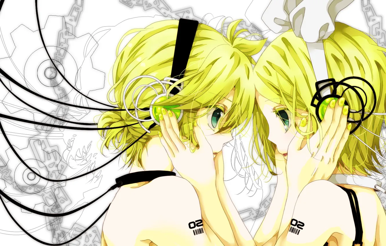 Photo wallpaper girl, romance, headphones, guy, vocaloid, two, Vocaloid, Kagamine Len
