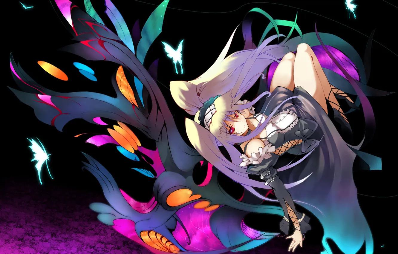 Photo wallpaper girl, butterfly, wings, anime