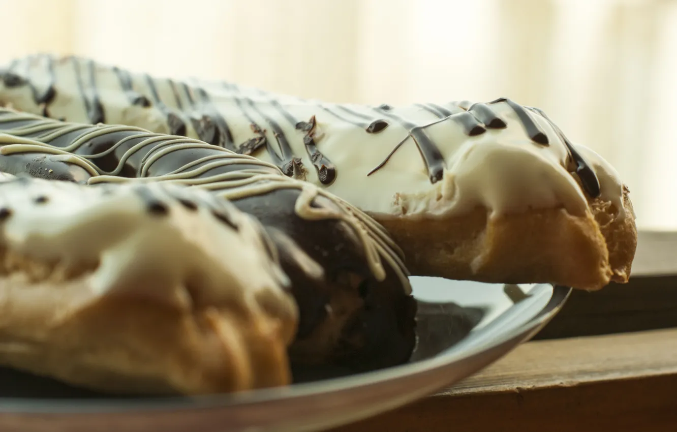 Photo wallpaper food, sweets, delicious, white chocolate, eclairs