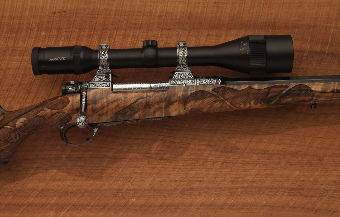 Photo wallpaper rifle, decorated, see telescopic