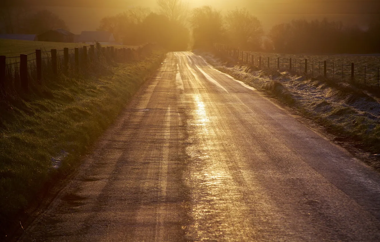 Photo wallpaper road, landscape, morning