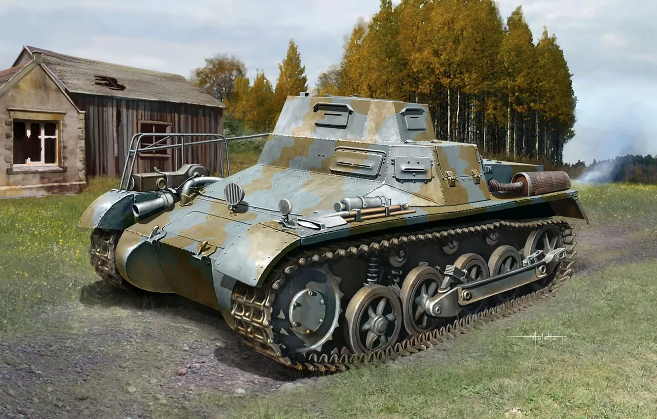 Photo wallpaper road, trees, figure, home, tank, German, easy, Light (Radio)
