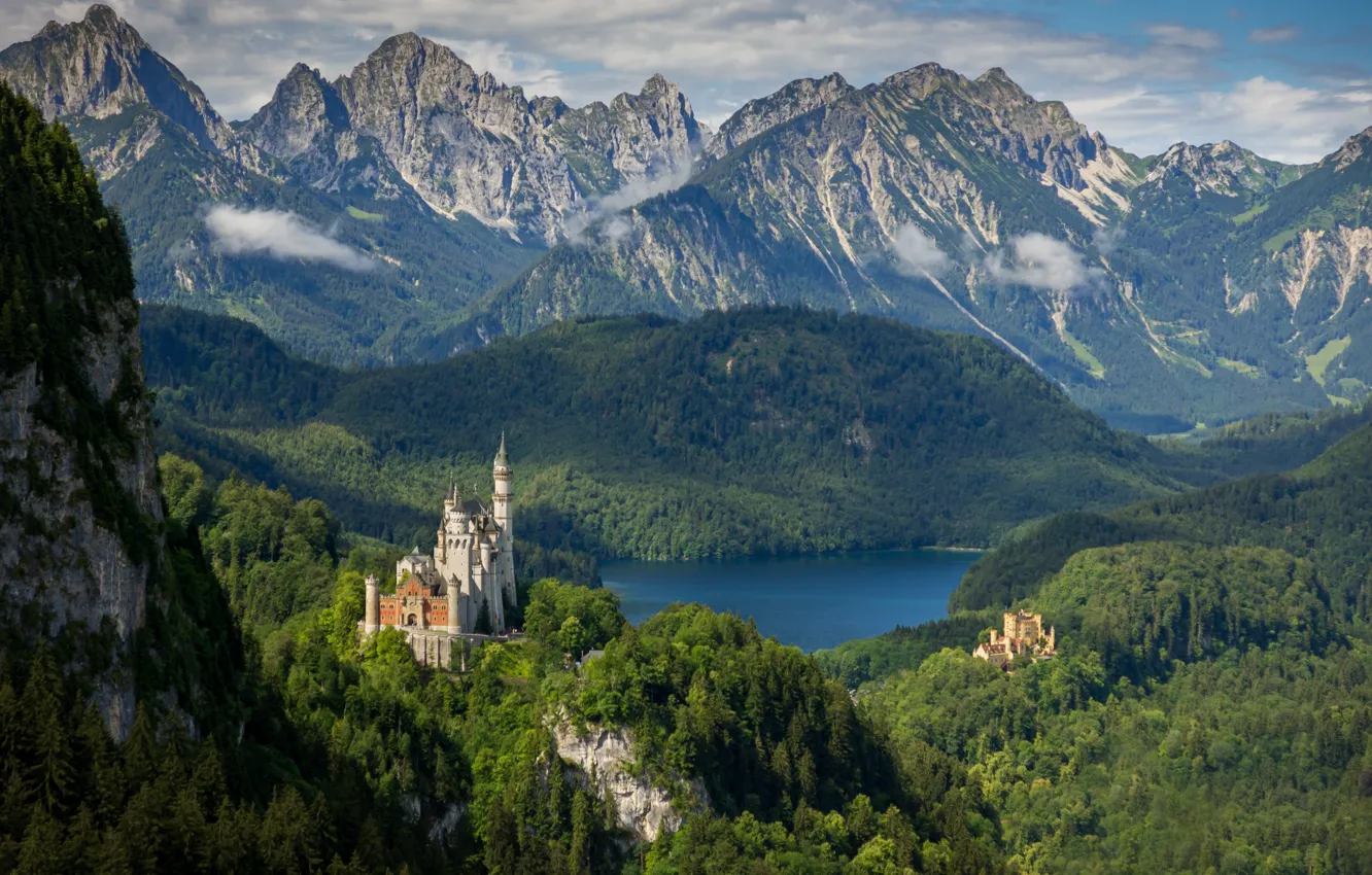 Photo wallpaper forest, landscape, mountains, nature, lake, castle, Germany, Bayern