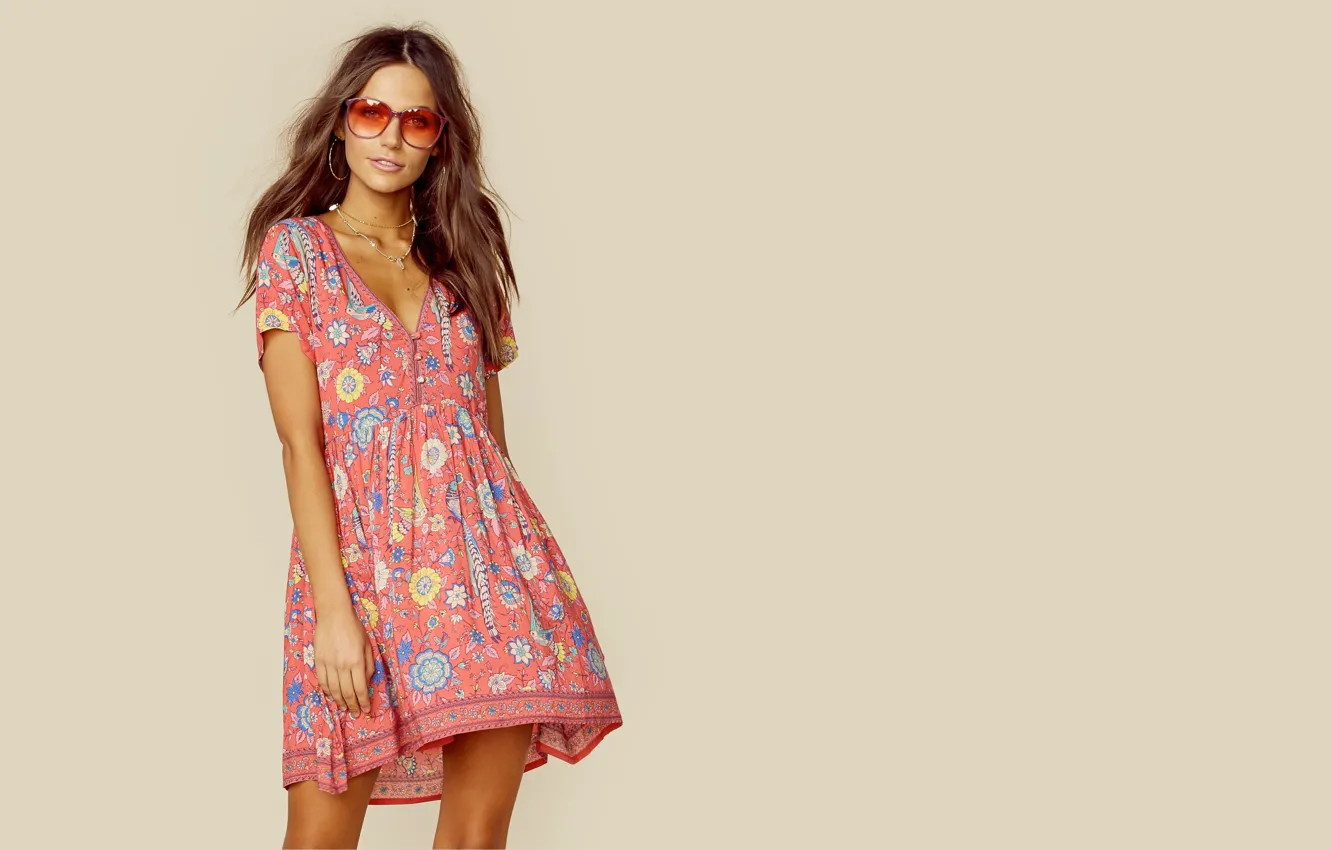 Photo wallpaper girl, dress, model, glasses
