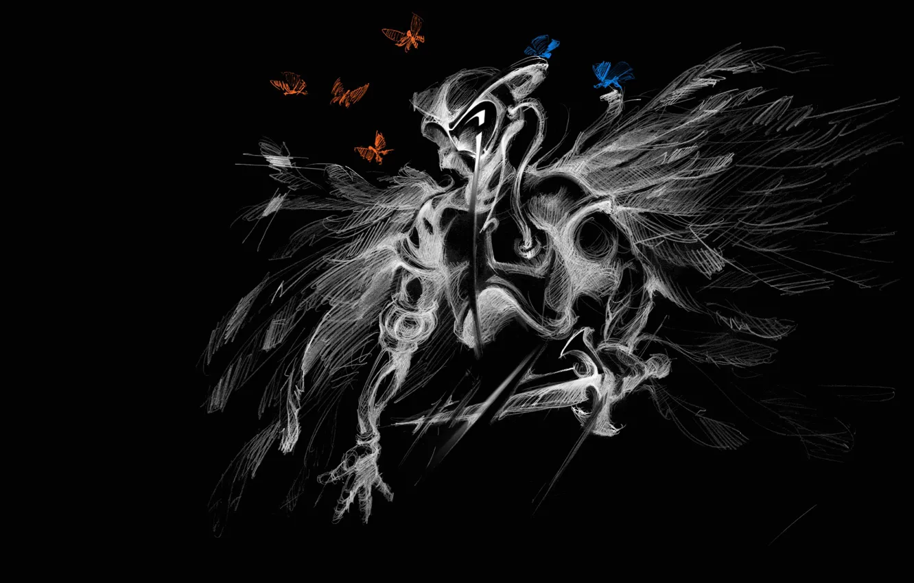 Photo wallpaper butterfly, butterfly, figure, graphics, wings, warrior, fantasy, fantasy
