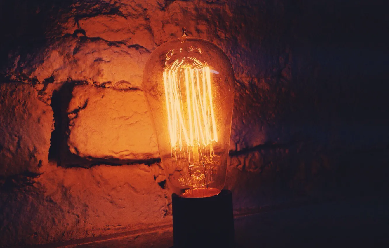 Photo wallpaper light bulb, style, wall, lamp, brick, lamp, Edison