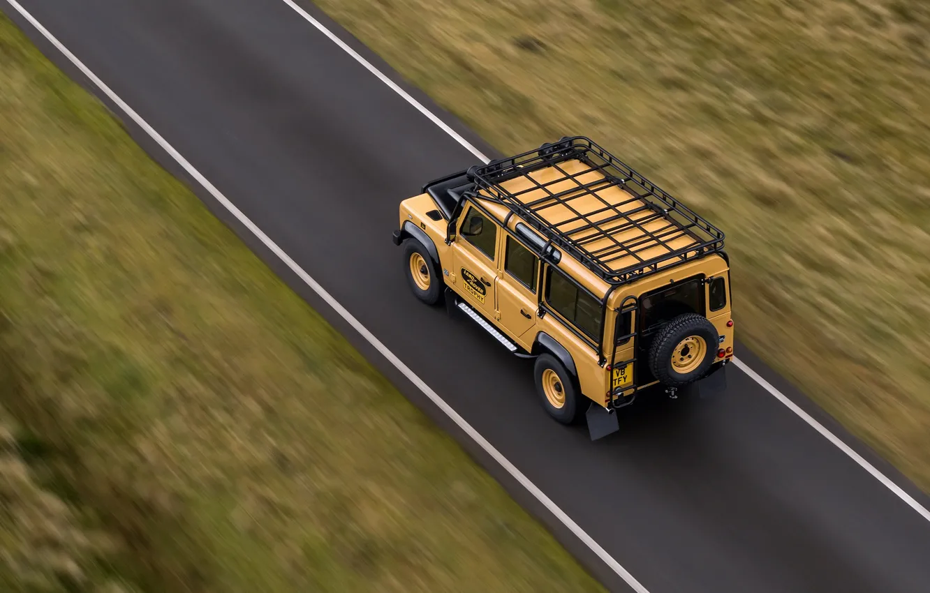 Photo wallpaper SUV, Land Rover, Defender, on the road, V8, 5.0 L., 2021, Works V8 Trophy