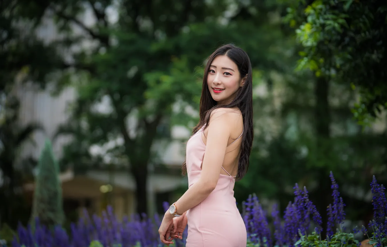 Photo wallpaper look, girl, smile, hair, dress, brunette, Asian, cutie