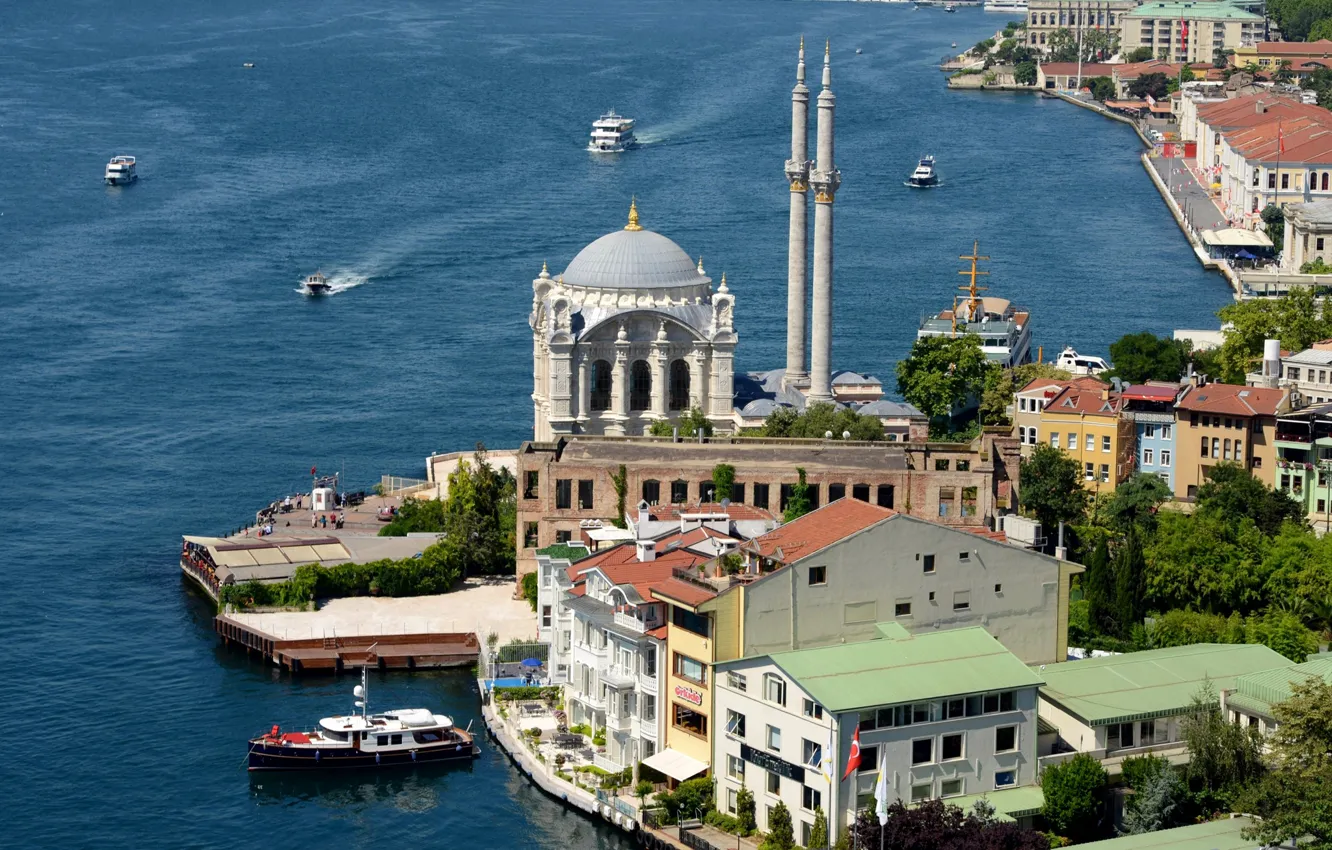 Photo wallpaper Strait, shore, mosque, Istanbul, Turkey, The Bosphorus