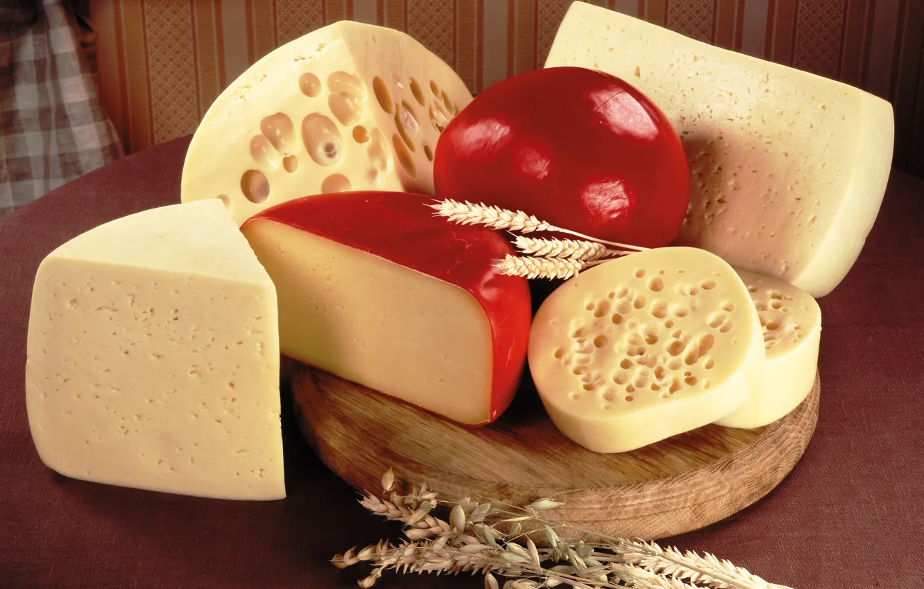 Photo wallpaper Board, cheese, different, varieties