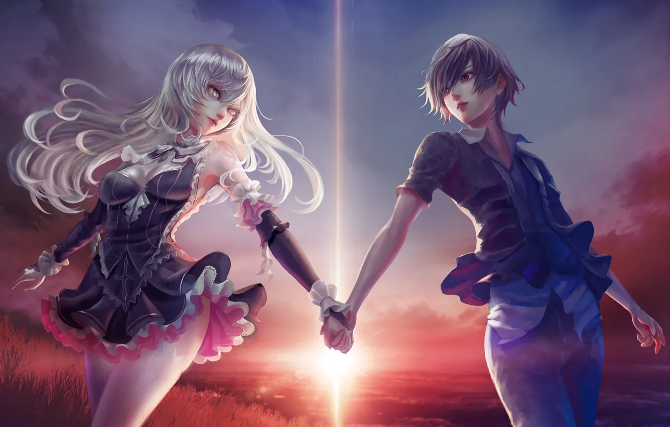 Photo wallpaper girl, anime, art, guy, two