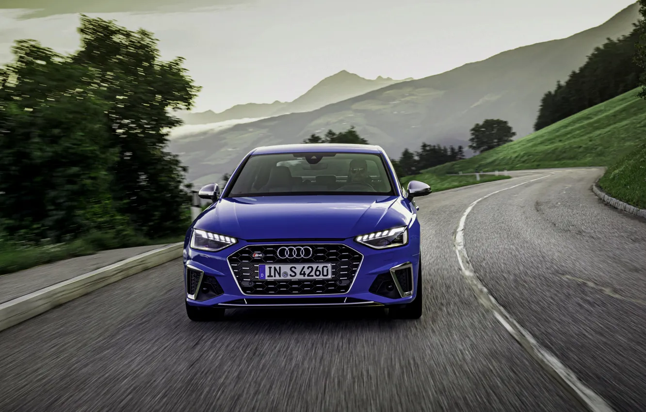 Photo wallpaper blue, Audi, sedan, front, Audi A4, Audi S4, 2019