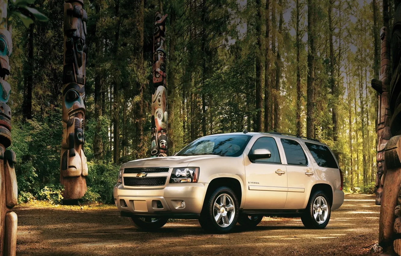 Photo wallpaper forest, Chevrolet, Tahoe, beige
