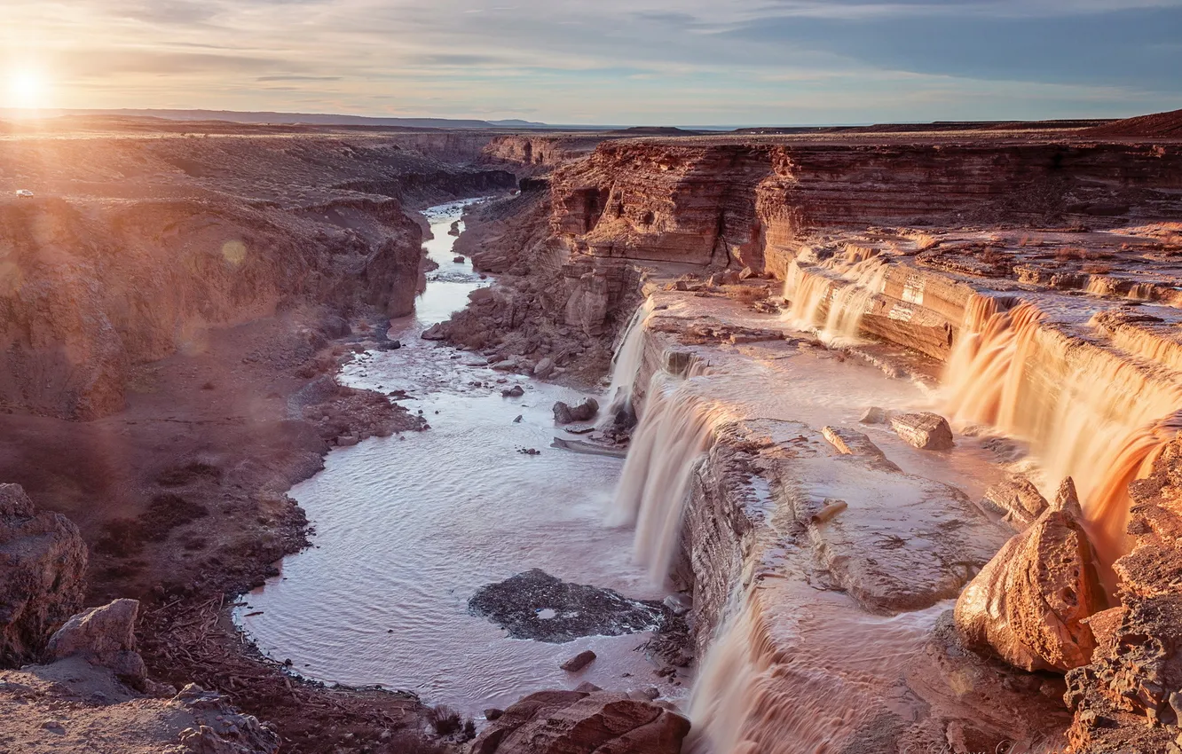 Photo wallpaper landscape, mountains, waterfall, Grand Falls