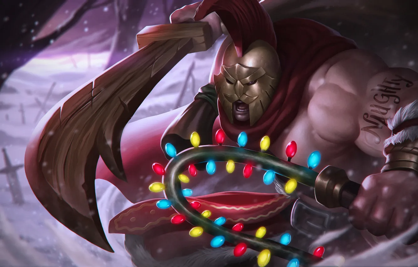Photo wallpaper new year, warrior, Christmas, helmet, hon, Gladiator, whip, Heroes of Newerth