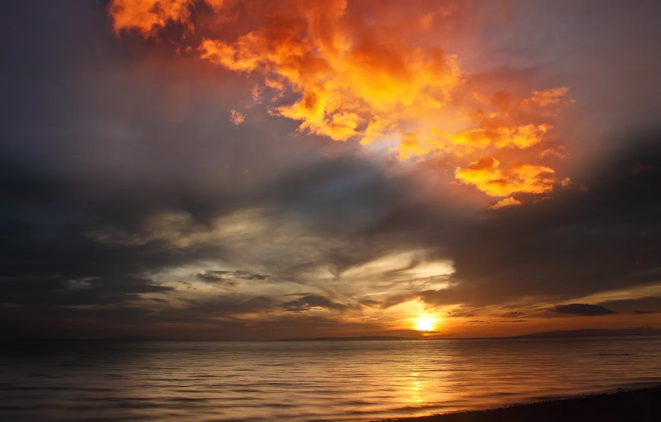 Photo wallpaper sea, clouds, sunset