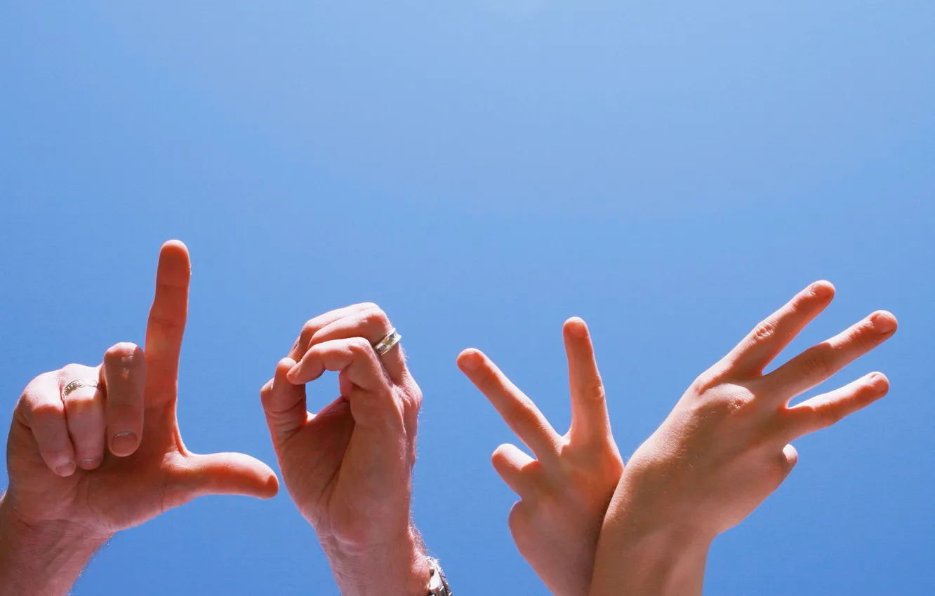Photo wallpaper the sky, hands, love, words