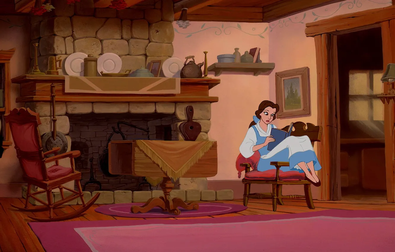 Photo wallpaper home, book, Beauty and the Beast, Belle, reading